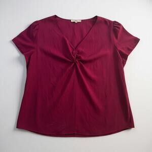 LOFT Burgundy Twist Front Blouse Short Sleeve V-Neck Top Plus Size 26